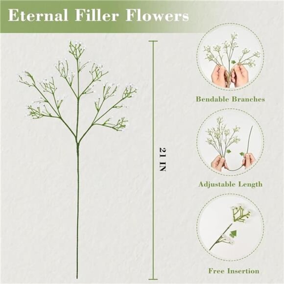 Babys Breath Artificial Flowers, 6Pcs Fake White Babys Breath Flowers - Picture 4 of 8